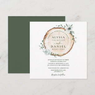 Invitación Boda floral acuarela de madera rústica con salvia
