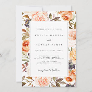 Invitación Boda floral acuarela de otoño quemado naranja