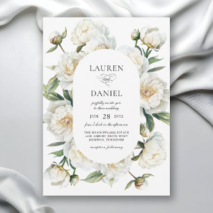 Invitación Boda floral acuarela de peonías blancas elegantes