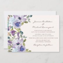 Boda floral acuarela de polvo azul púrpura