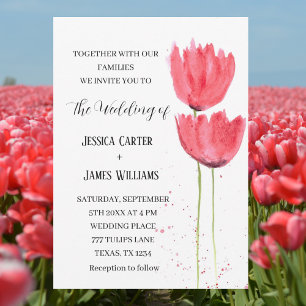 Invitación Boda floral acuarela de tulipanes rosados