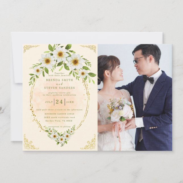 Invitación Boda floral acuarela de verano (Anverso)