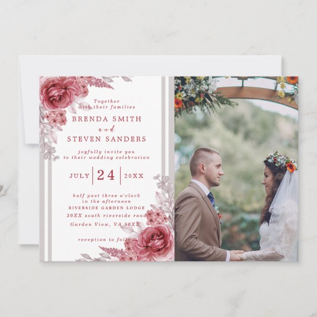 Invitación Boda floral acuarela de verano (Anverso)