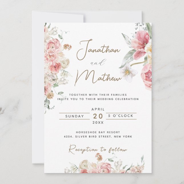 Invitación Boda floral acuarela de verano (Anverso)