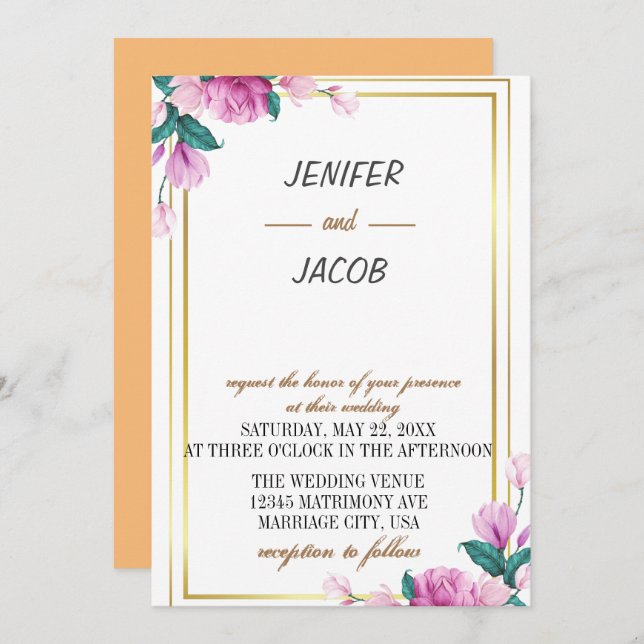 Invitación Boda floral acuarela de verano (Anverso / Reverso)