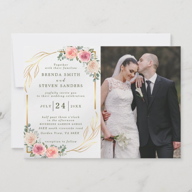 Invitación Boda floral acuarela de verano (Anverso)