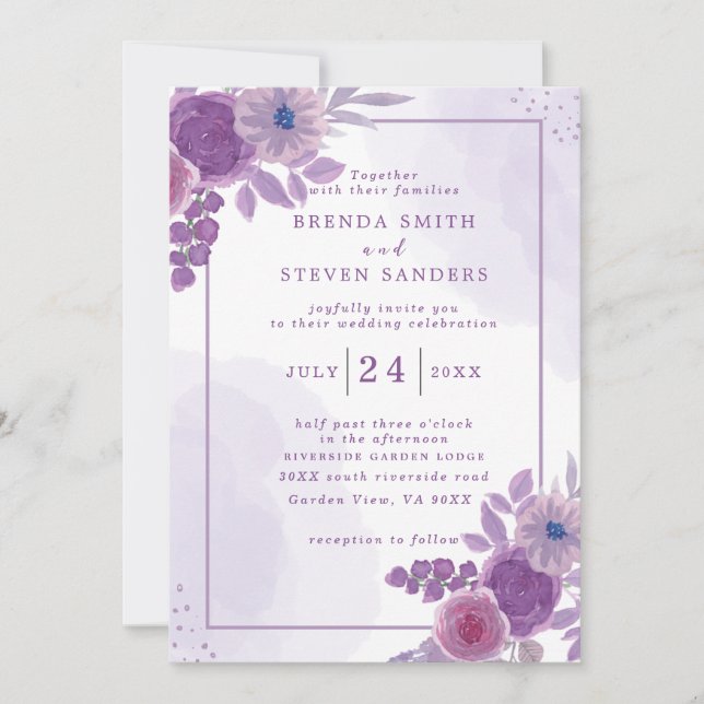 Invitación Boda floral acuarela de verano (Anverso)