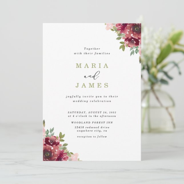 Invitación Boda floral acuarela de verano (Anverso de pie)