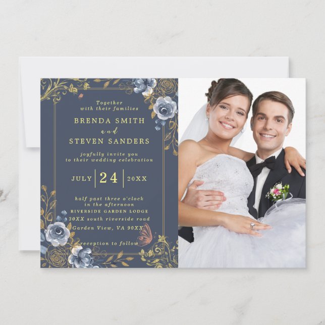 Invitación Boda floral acuarela de verano (Anverso)