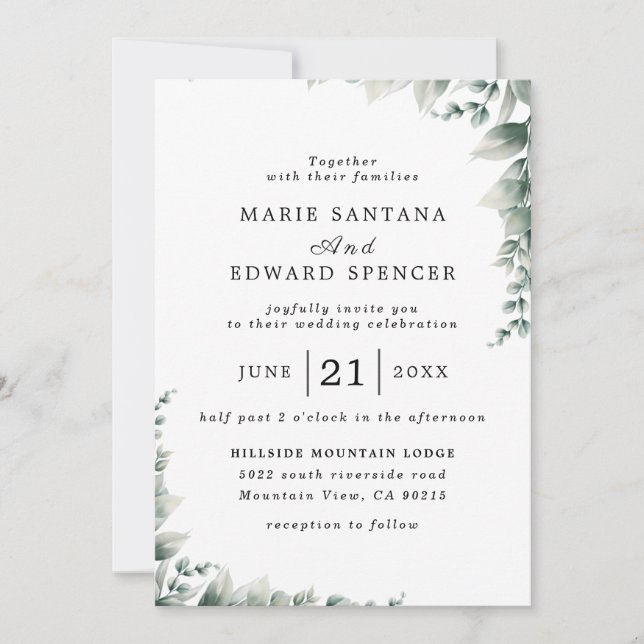 Invitación Boda floral acuarela de verano (Anverso)