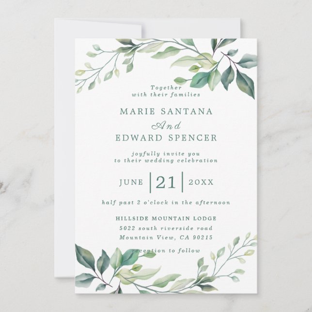 Invitación Boda floral acuarela de verano (Anverso)