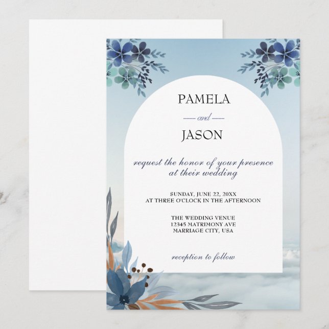 Invitación Boda floral acuarela de verano (Anverso / Reverso)