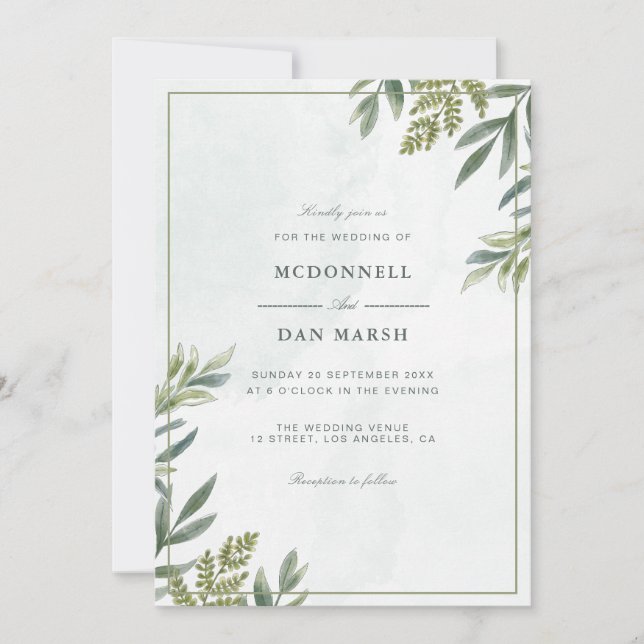 Invitación Boda floral acuarela de verano (Anverso)