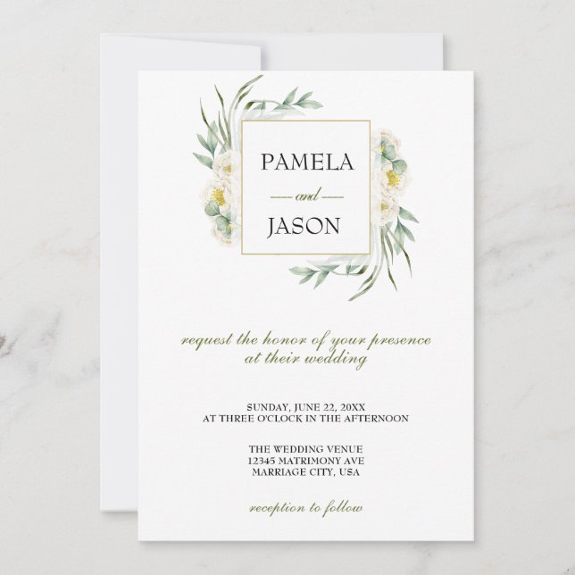 Invitación Boda floral acuarela de verano (Anverso)