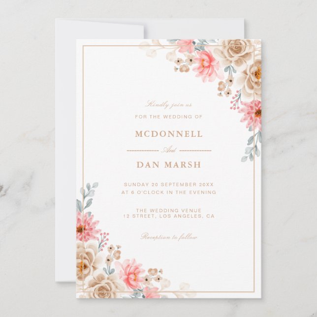Invitación Boda floral acuarela de verano (Anverso)
