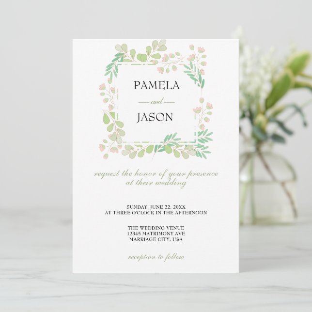 Invitación Boda floral acuarela de verano (Anverso de pie)