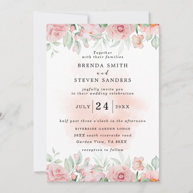 Invitación Boda floral acuarela de verano (Anverso)