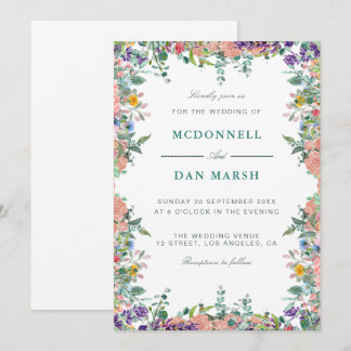 Invitación Boda floral acuarela de verano