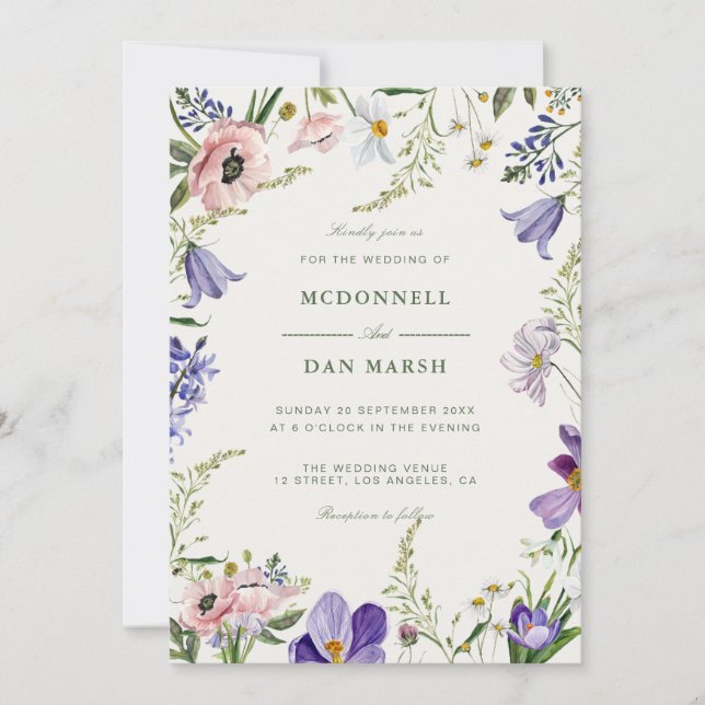 Invitación Boda floral acuarela de verano (Anverso)