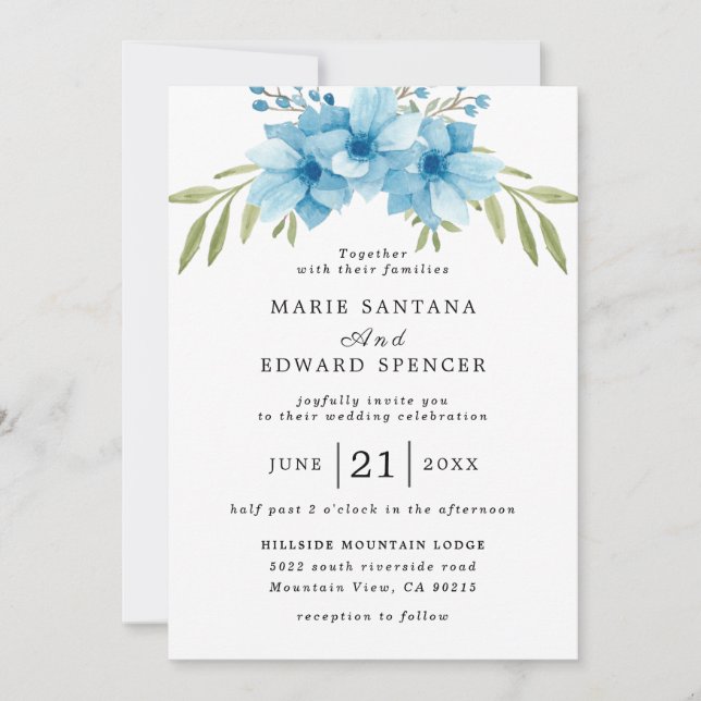 Invitación Boda floral acuarela de verano (Anverso)