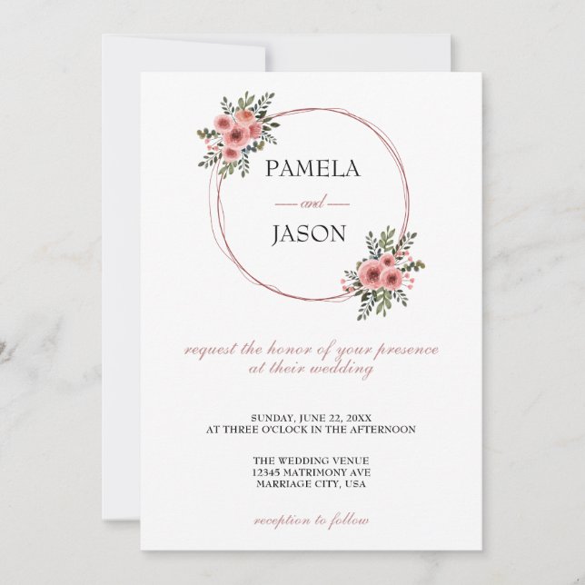 Invitación Boda floral acuarela de verano (Anverso)