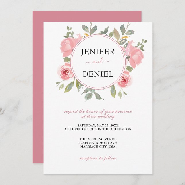 Invitación Boda floral acuarela de verano (Anverso / Reverso)