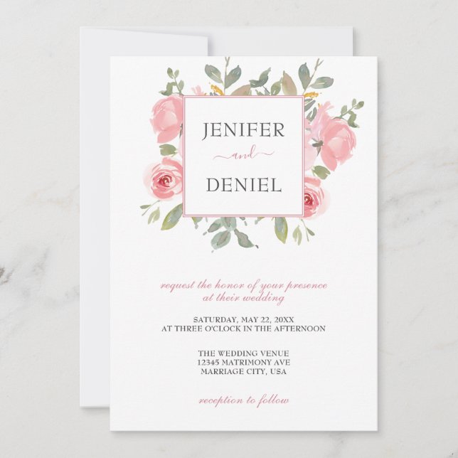 Invitación Boda floral acuarela de verano (Anverso)