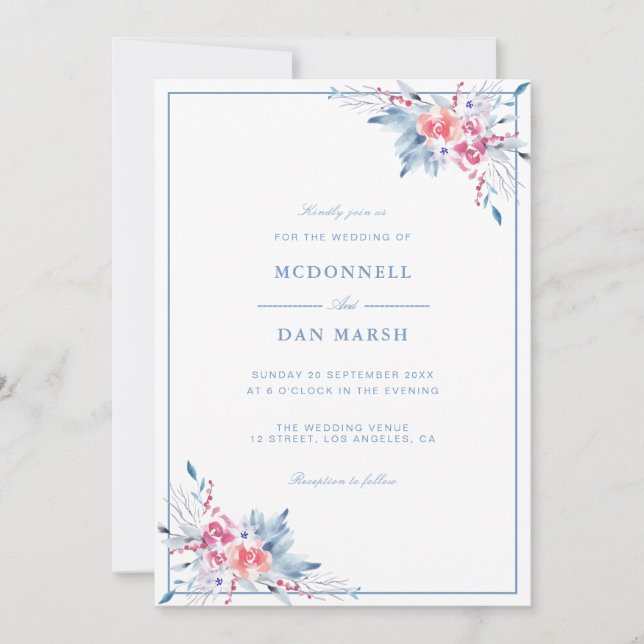 Invitación Boda floral acuarela de verano (Anverso)