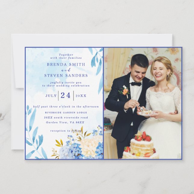 Invitación Boda floral acuarela de verano (Anverso)