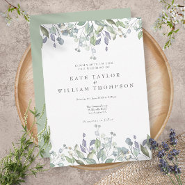 Invitación Boda floral acuarela de verde salvia y lila