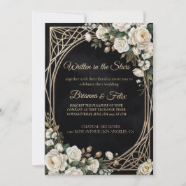 Invitación Boda floral acuarela en blanco y negro