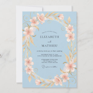 Invitación Boda floral acuarela etérea azul polvo