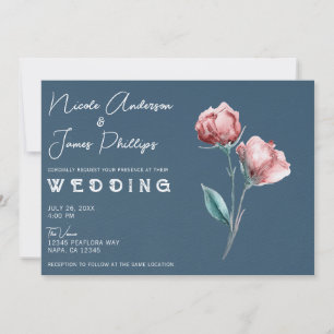 Invitación Boda floral acuarela gris azul polvoriento moderno