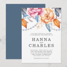Boda floral acuarela gris azul polvoriento naranja