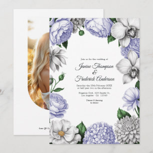 Invitación Boda floral acuarela lavanda y plata