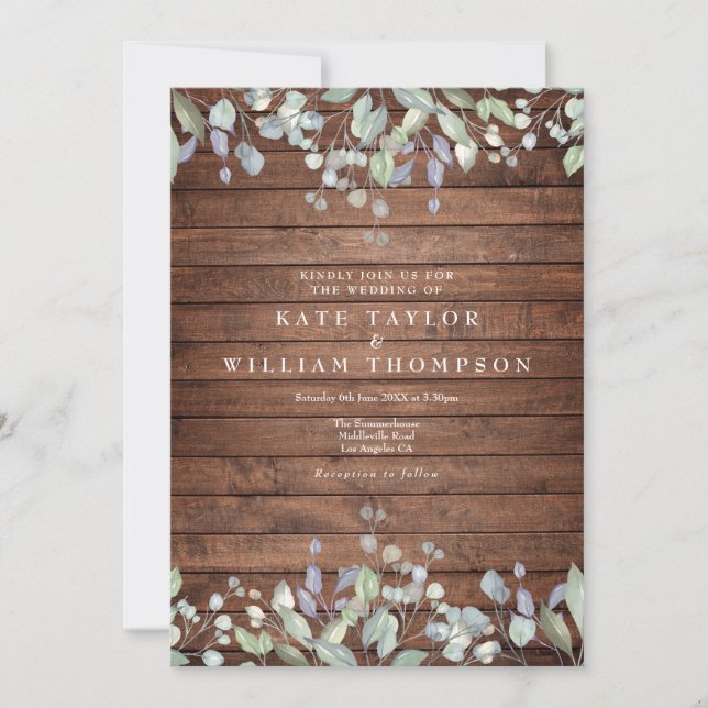 Invitación Boda Floral Acuarela Madera Rústica (Anverso)