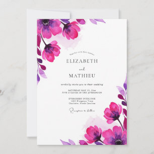 Invitación Boda Floral Acuarela Magenta
