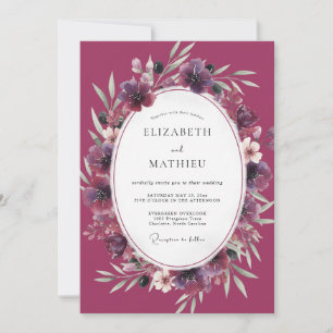 Invitación Boda floral acuarela magenta