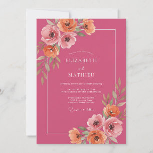 Invitación Boda floral acuarela magenta melocotón