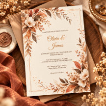 Boda floral acuarela marrón cobre rústico