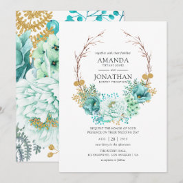 Invitación Boda floral acuarela menta
