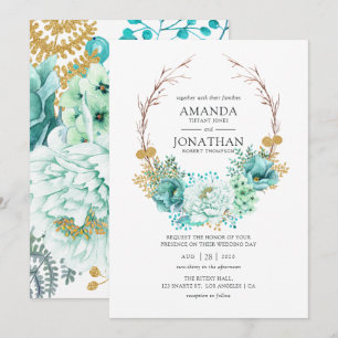 Invitación Boda floral acuarela menta