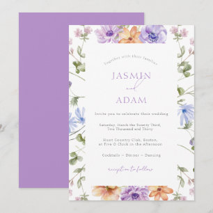 Invitación Boda floral acuarela moderna de lirio y melocotón