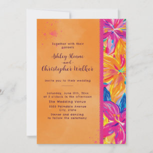 Invitación Boda floral acuarela naranja tropical rosa