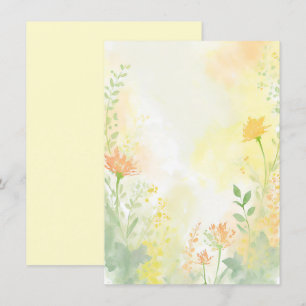 Invitación Boda floral acuarela naranja y amarillo en blanco