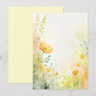 Invitación Boda floral acuarela naranja y amarillo en blanco