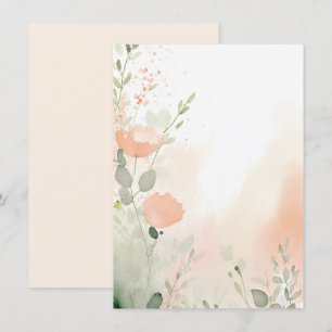 Invitación Boda floral acuarela naranja y melocotón en blanco