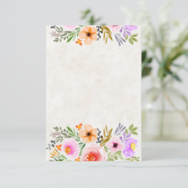 Invitación Boda floral acuarela naranja y morado en blanco 