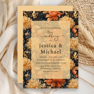 Invitación Boda Floral Acuarela Otoño Amarillo Naranja