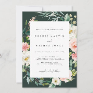 Invitación Boda floral acuarela primaveral verde rosado